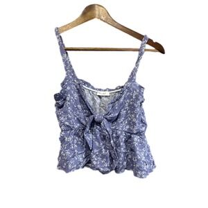 The Outfit Floral Camisole Women S Blue Tie Front Ruffle Peplum Tank Top